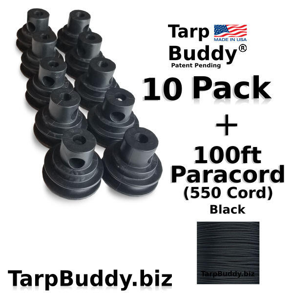 Tarp Buddy 10 pack w paracord Black