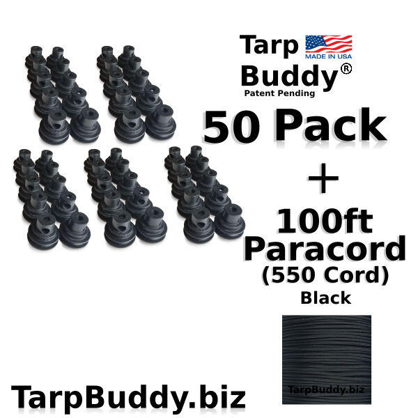 Tarp Buddy 50 pack w paracord Black